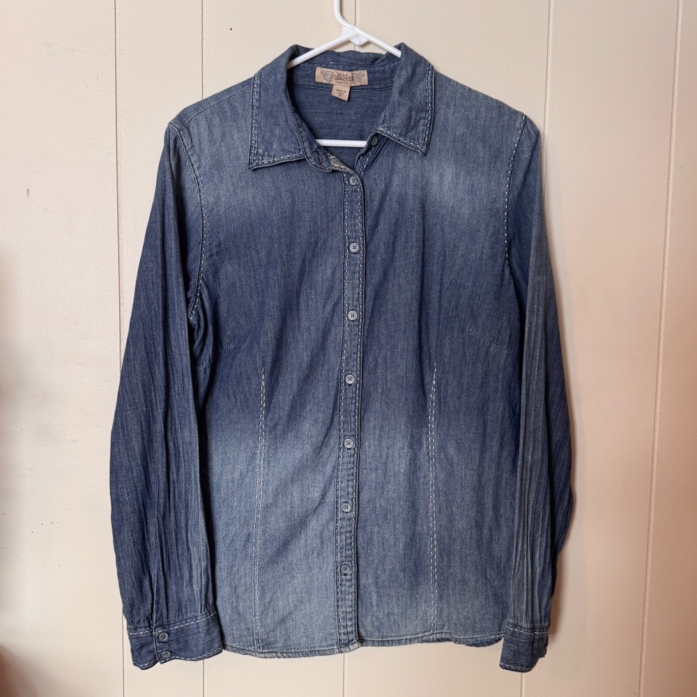 Nine West Vintage America Layla Denim Shirt Blue Ombre Button Up Mens‎ Medium